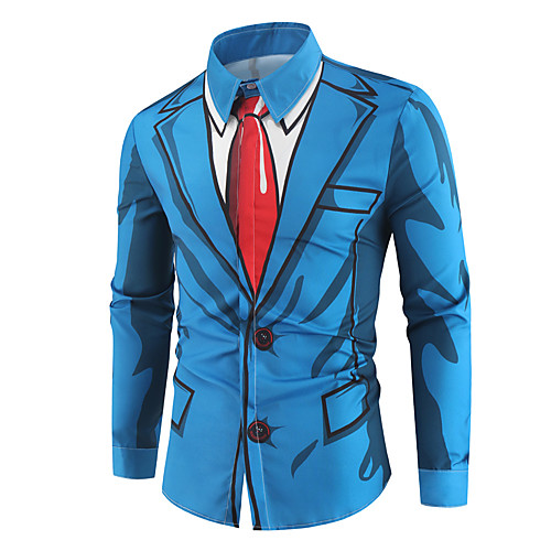 

Men's Shirt Other Prints Graphic Long Sleeve Daily Tops Button Down Collar Blue
