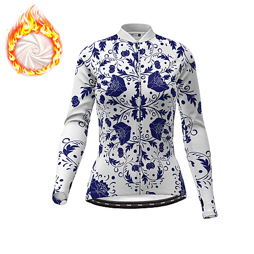 

21Grams Women's Long Sleeve Cycling Jersey Winter Fleece Polyester White Floral Botanical Christmas Bike Top Mountain Bike MTB Road Bike Cycling Fleece Lining Warm Quick Dry Sports Clothing Apparel