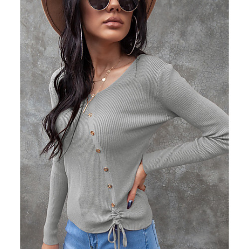 

Women's Basic Button Solid Color Plain Pullover Long Sleeve Sweater Cardigans V Neck Fall Winter Black Orange Gray