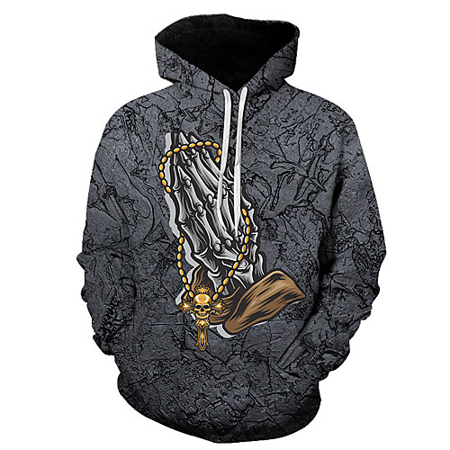 

Men's Pullover Hoodie Sweatshirt Graphic Skull Hooded Daily 3D Print Basic Hoodies Sweatshirts Long Sleeve Gray