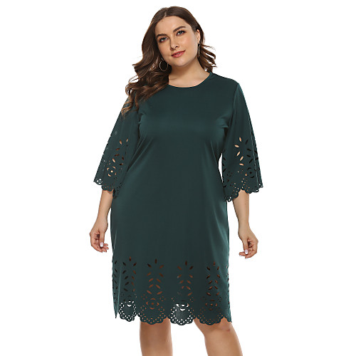 

Women's Sheath Dress Knee Length Dress Yellow Green Black 3/4 Length Sleeve Solid Color Fall Spring Round Neck Sexy 2021 L XL XXL 3XL / Plus Size