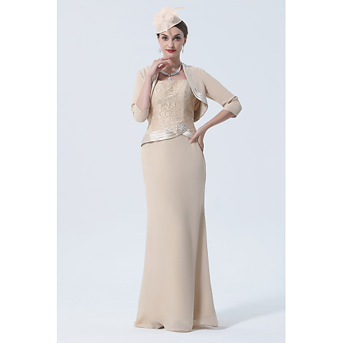 

Sheath / Column Mother of the Bride Dress Plus Size Elegant Straight Neckline Floor Length Chiffon Satin Sleeveless with Sash / Ribbon Appliques 2021