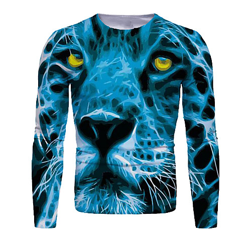 

Men's T shirt Shirt 3D Print Graphic Animal Long Sleeve Daily Tops Basic Round Neck Blue