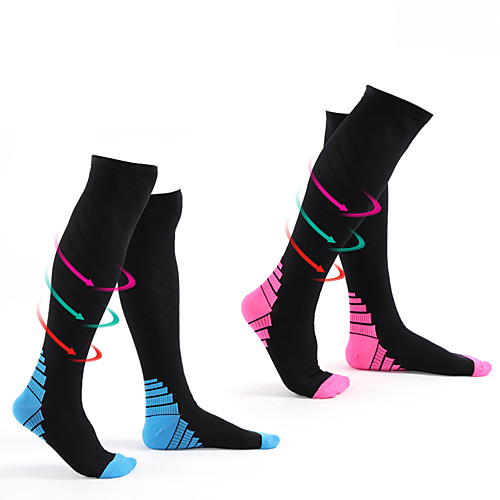 

Compression Socks Foot Sleeves 1 Pair Long Women's Men's Tube Socks Breathable Sweat wicking Comfortable Running Cycling Sports Color Block Nylon Blue Pink / Athletic