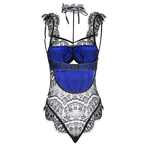 

Women's Plus Size Bodysuits Mesh Lace Patchwork Strap Spring Summer Blue Purple Red Big Size S M L XL XXL