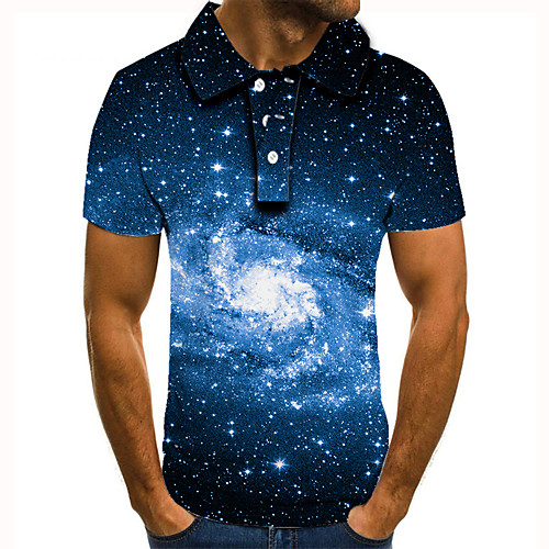 

Men's Golf Shirt 3D Print Galaxy Graphic Print Short Sleeve Daily Tops Basic Blue