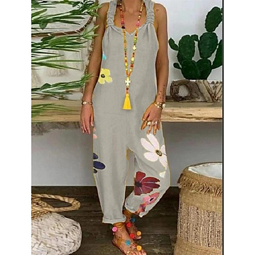 

Women's Active Streetwear Casual Daily U Neck 2021 Blue Gray Orange Jumpsuit Floral Backless