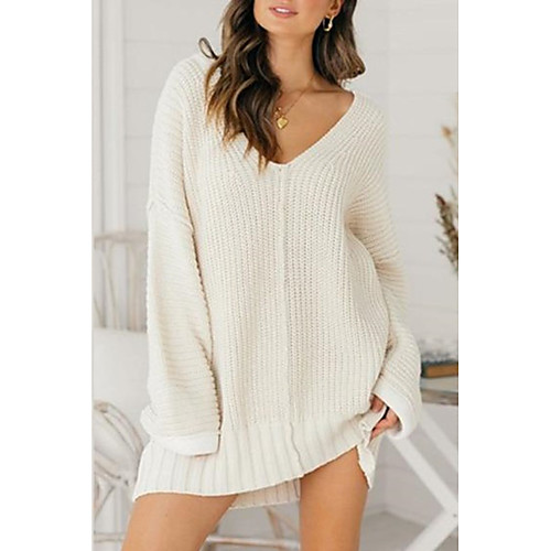 

Women's Basic Knitted Solid Color Plain Pullover Acrylic Fibers Long Sleeve Sweater Cardigans V Neck Fall Winter White Black Blushing Pink