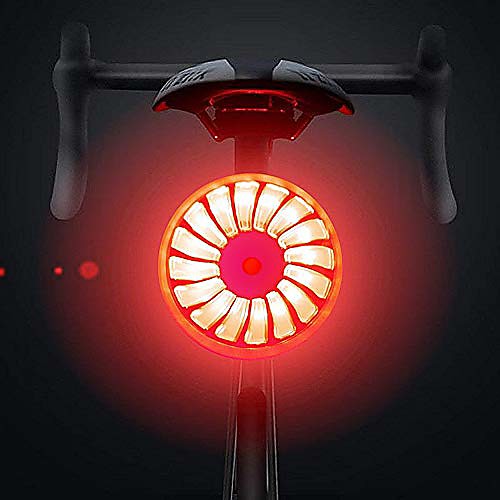 

bike rear light, smart brake bike tail light usb rechargeable, 5 light modes red high intensity bicycle taillight waterproof helmet backpack led lamp safety warning strobe light (red & black)