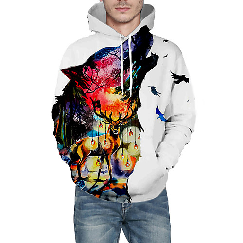 

Men's Pullover Hoodie Sweatshirt Graphic Animal Hooded Daily 3D Print Basic Hoodies Sweatshirts Long Sleeve White