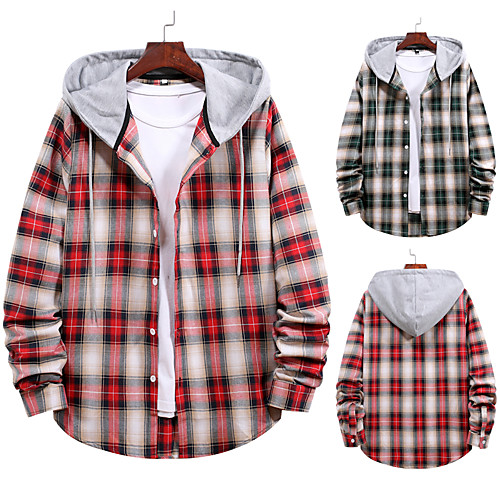 

Men's Shirt non-printing Striped Color Block Plus Size Drawstring Long Sleeve Daily Tops Vintage Streetwear Hooded Green Red