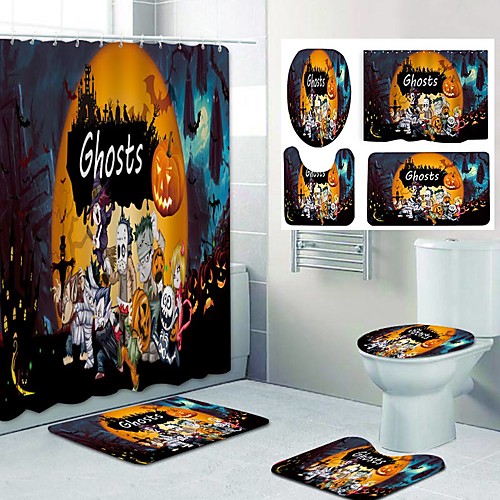 

Halloween Night Ghost Pattern PrintingBathroom Shower Curtain Leisure Toilet Four-Piece Design