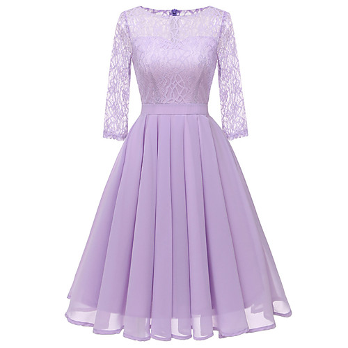 

A-Line Minimalist Elegant Party Wear Cocktail Party Dress Illusion Neck 3/4 Length Sleeve Short / Mini Lace with Pleats 2021