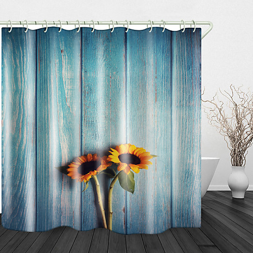 

Blue Plank Sunflower Print Waterproof Fabric Shower Curtain for Bathroom Home Decor Covered Bathtub Curtains Liner Includes with Hooks 72 Inch