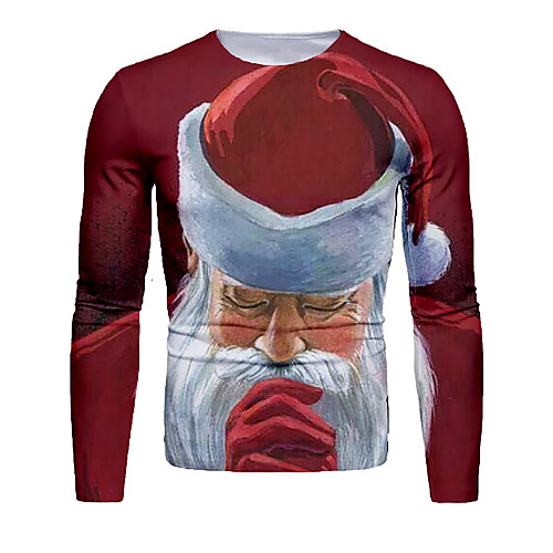 

Men's T shirt 3D Print Graphic 3D Long Sleeve Christmas Tops Basic Red / White