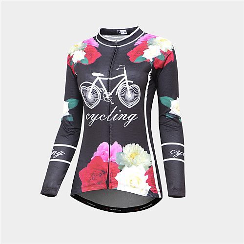 

Malciklo Women's Long Sleeve Cycling Jersey Summer Polyester Black / Red Tropical Flowers Bike Jersey Ultraviolet Resistant Quick Dry Breathable Back Pocket Sweat wicking Sports Graphic Mountain Bike