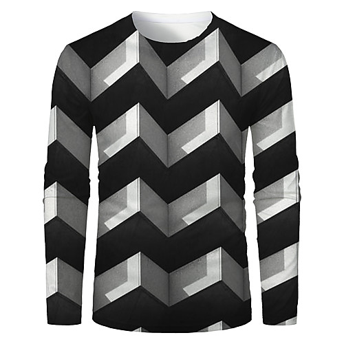 

Men's T shirt 3D Print Graphic Abstract 3D Long Sleeve Daily Tops Basic Round Neck Black