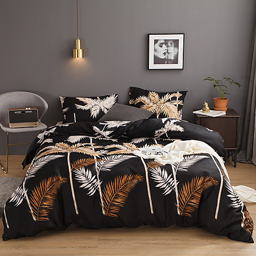 

Print Home Bedding Duvet Cover Sets Soft Microfiber For Kids Teens Adults Bedroom Botanical/Plants Black Leaf 1 Duvet Cover 1/2 Pillowcase Shams