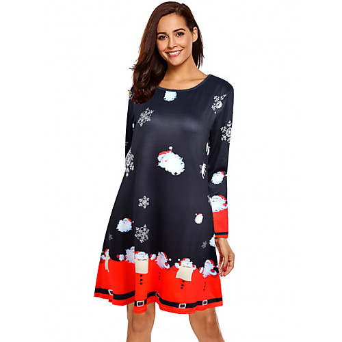 

Women's Sheath Dress Short Mini Dress Orange Black Long Sleeve Print Print Fall Round Neck Hot Casual Christmas Slim 2021 S M L XL XXL 3XL