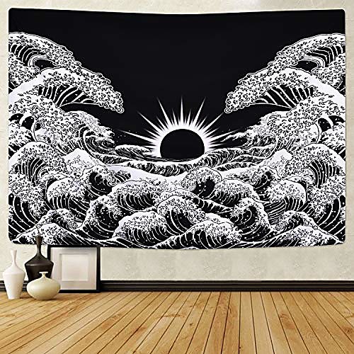

great wave kanagawa tapestry, wave tapestries with sunrise tapestry black and white waves tapestry wall hanging for room