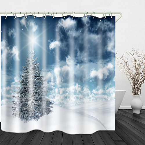 

Pine tree Digital Printing Shower Curtain Shower Curtains Hooks Modern Polyester New Design