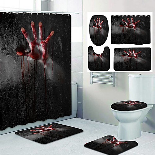 

Halloween Blood Handprint Weird Pattern Printing Bathroom Shower Curtain Leisure Toilet Four-Piece Design