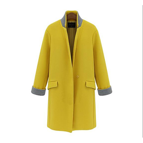 

Women's Coat Daily Fall & Winter Regular Coat Slim Basic Jacket Long Sleeve Solid Colored Yellow Dusty Blue