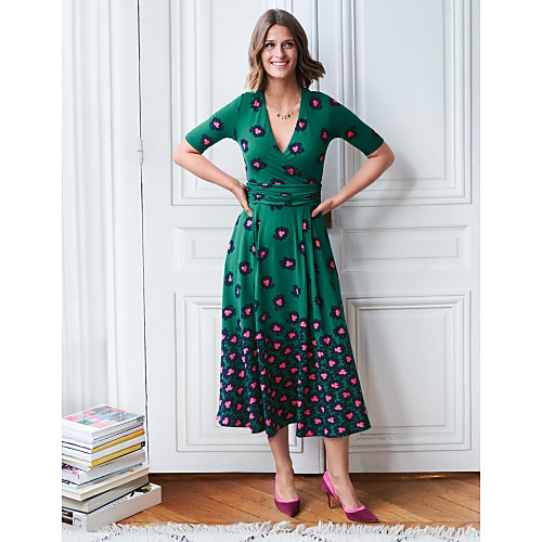 

Women's Swing Dress Midi Dress Green Half Sleeve Floral Fall Spring V Neck Sexy Slim 2021 M L XL XXL 3XL