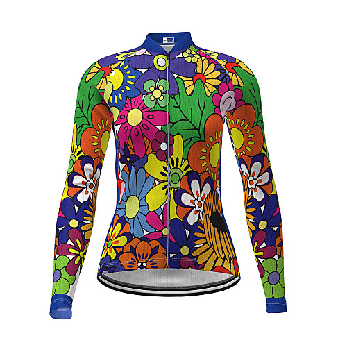 

21Grams Women's Long Sleeve Cycling Jersey Winter Polyester Green Rainbow Novelty Floral Botanical Bike Jersey Top Mountain Bike MTB Road Bike Cycling Quick Dry Back Pocket Sports Clothing Apparel