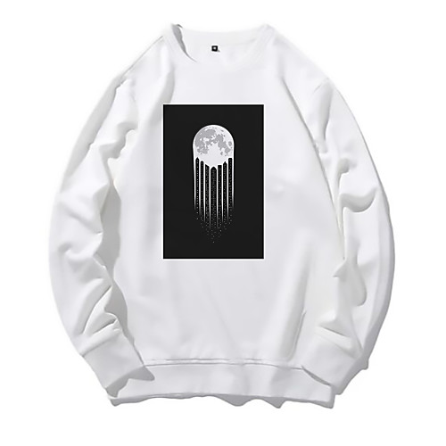 

Men's Pullover Sweatshirt Print Moon Round Neck Daily Other Prints Basic Hoodies Sweatshirts Long Sleeve White