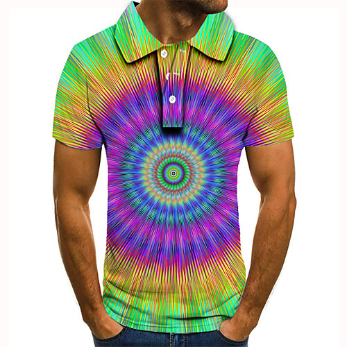 

Men's Golf Shirt Tennis Shirt 3D Print Graphic Optical Illusion Print Short Sleeve Daily Tops Basic Rainbow