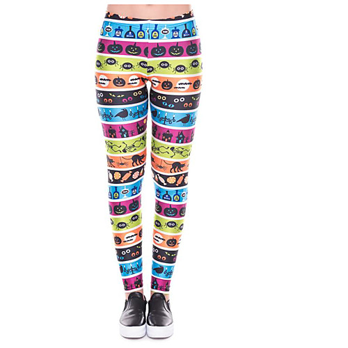 

Women's Exaggerated Breathable Halloween Leggings Pants Plants Ankle-Length Print Rainbow