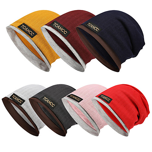

Women's Men's Beanie Hat 1 PCS Winter Outdoor Portable Breathable Warm Soft Skull Cap Beanie Hat Solid Color Cotton Dark Grey Black Yellow for Fishing Climbing Beach