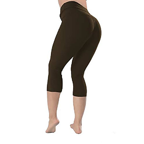 

high waisted leggings -10colors -soft slim pants for women w hidden inner pocket, reg&plus size (coffee capri, plus size)