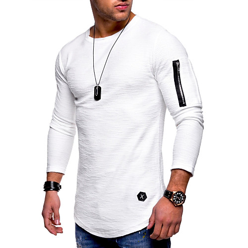 

Men's T shirt Shirt non-printing Solid Colored Plus Size Long Sleeve Daily Tops Cotton Round Neck White Army Green Black