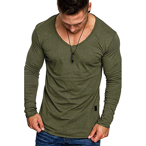 

Men's T shirt Shirt non-printing Solid Colored Long Sleeve Daily Tops V Neck Black Green Gray
