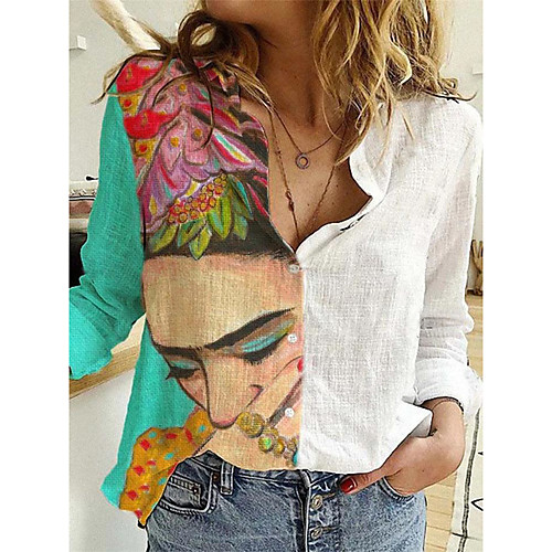 

Women's Blouse Shirt Graphic Prints Long Sleeve Print V Neck Basic Tops Blue
