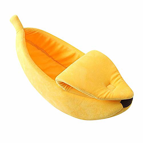 

pet bed, small pet bed banana shape fluffy warm soft plush breathable bed banana cat bed (s, yellow)