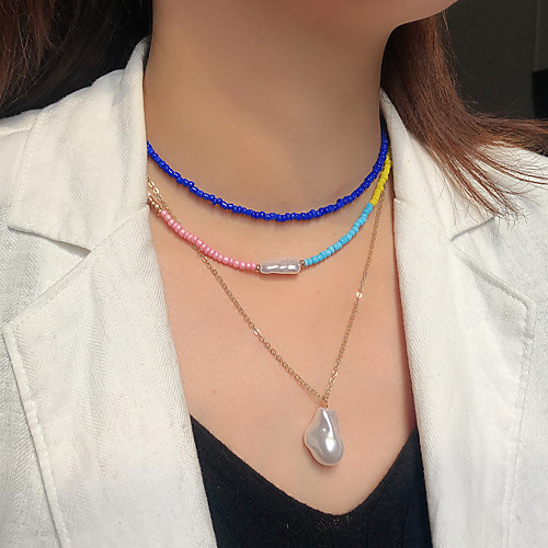 

Women's Pendant Necklace Beaded Necklace Handmade Precious Joy Gemini Lucky Blessed Simple Luxury Elegant Colorful Pearl Glass Alloy Yellow White Black Red Dark Blue 38 cm Necklace Jewelry 3pcs For
