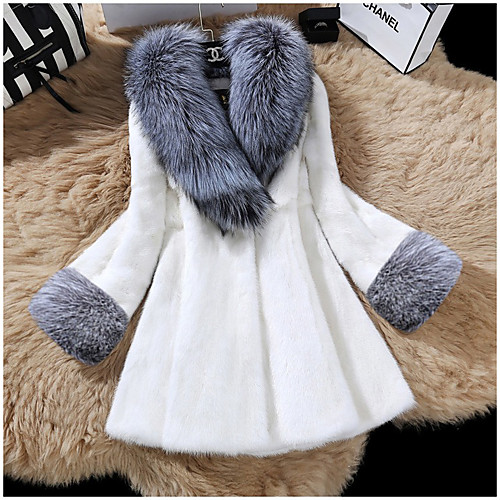 

Women's Faux Fur Coat Daily Fall & Winter Long Coat V Neck Regular Fit Basic Jacket Long Sleeve Solid Colored Fur Trim White Black