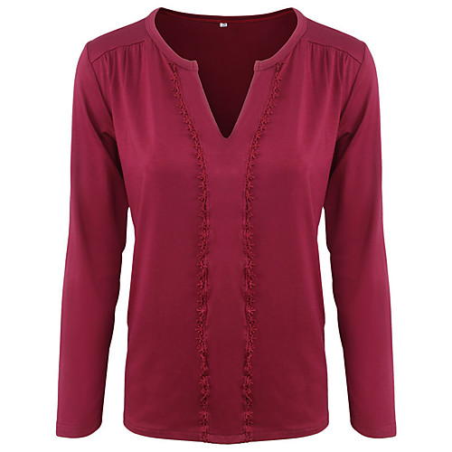 

Women's T shirt Solid Colored Long Sleeve V Neck Basic Tops Black Red