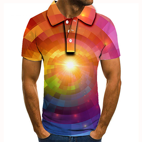 

Men's Golf Shirt 3D Print Graphic Geometric Print Short Sleeve Daily Tops Basic Rainbow