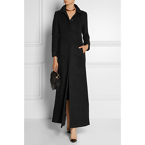 

Women's Coat Daily Fall & Winter Long Coat Slim Basic Jacket Long Sleeve Solid Colored Black