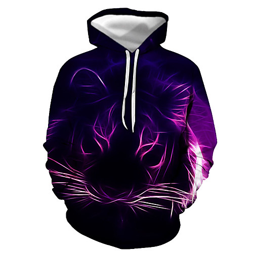 

Men's Pullover Hoodie Sweatshirt Graphic Animal Hooded Daily Going out 3D Print Basic Casual Hoodies Sweatshirts Long Sleeve Purple