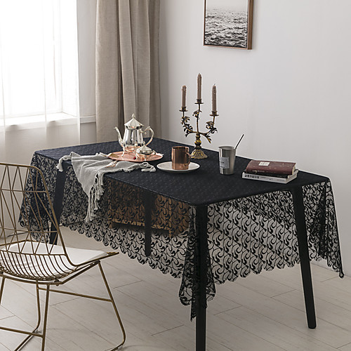 

Halloween Party Halloween Table Cloth Polyester Fibre Dust-Proof Lace Solid Colored Holiday Table Cover Table decorations for Desk Rectangular 150220 cm Black 1 pc