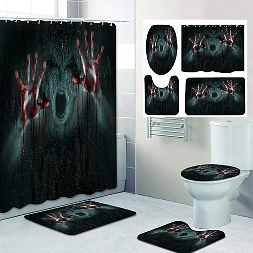 

Halloween Blood Handprint Weird Pattern Printing Bathroom Shower Curtain Leisure Toilet Four-Piece Design