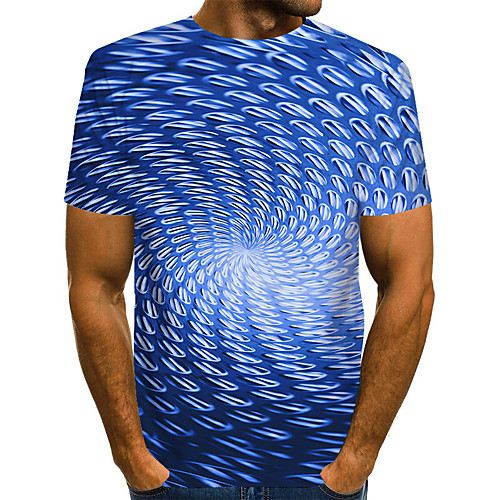 

Men's T shirt 3D Print Graphic Optical Illusion Print Short Sleeve Daily Tops Basic Exaggerated Blue