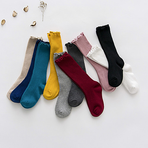 

Athletic Sports Socks 1 Pair Long Hemming Girls' Crew Socks Tube Socks Breathable Sweat wicking Comfortable Gym Workout Basketball Running Skateboarding Sports Solid Colored Cotton White Black Yellow