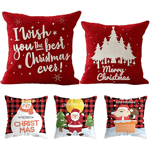 

1 Set of 5 pcs Christmas Series Decorative Faux Linen Throw Pillow Cover 18 x 18 inches 45 x 45cm For Home Decoration Christmas Decoration