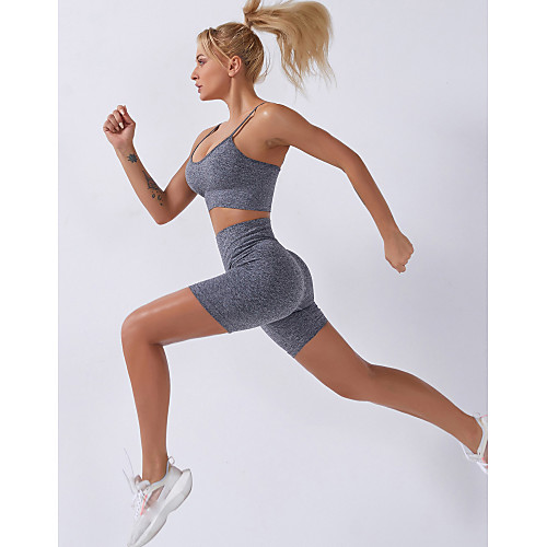 

Women's 2pcs Yoga Suit Summer Seamless Fashion rice white Purple Light Green Nylon Fitness Gym Workout Running High Waist Shorts Bra Top Clothing Suit Sport Activewear Tummy Control Butt Lift 4 Way